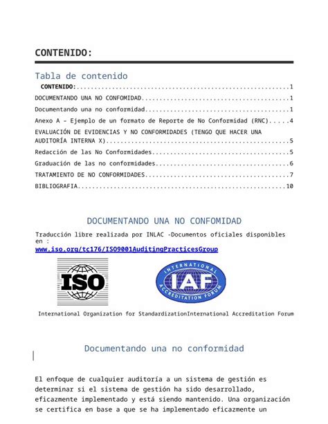 Docx Auditoria Interna Evaluaci N De Evidencias Y No Conformidades