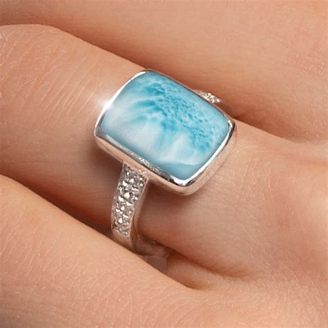 White Sapphire Ring With Larimar In Silver By Marahlago