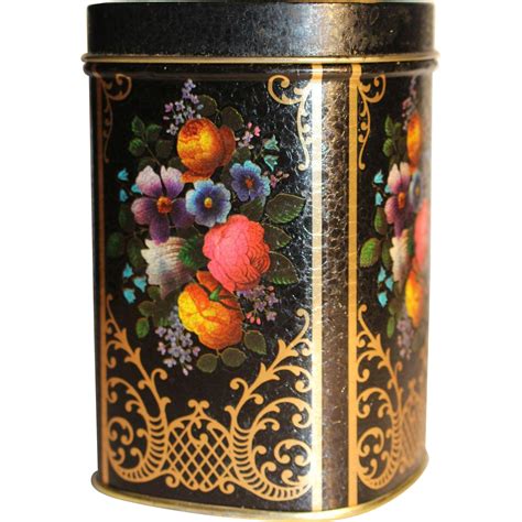 Victorian Style English Tea Tin With Flower Decoration Tin Flowers