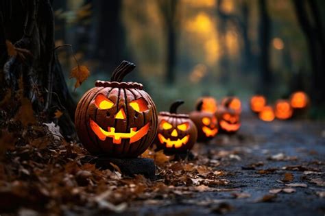 Premium AI Image | Halloween design forest pumpkins