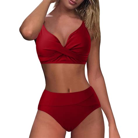 Dvkovi Women High Waisted Bikini Push Up Two Piece Swimsuits Solid