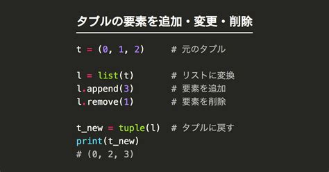 Pythonでタプルの要素を追加・変更・削除 Notenkmkme