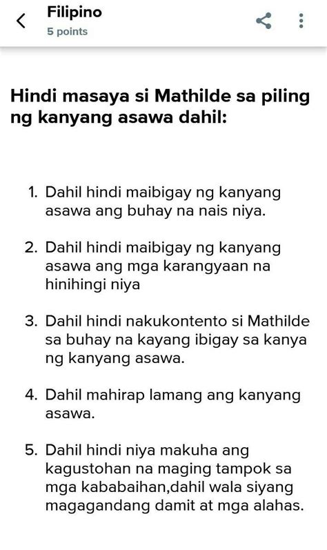 Bakit Hindi Masaya Si Mathilde Sa Kanyang Buhay Brainly Brainly Ph