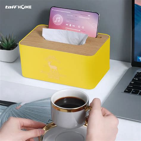 Taffhome Kotak Tisu Kayu Tissue Box Dengan Holder Smartphone Zj