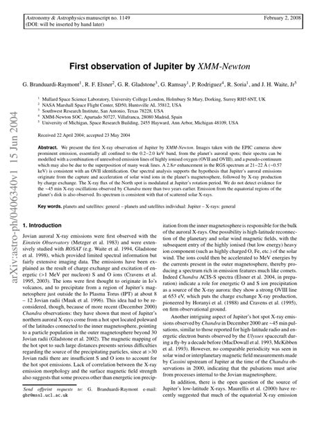 Pdf First Observation Of Jupiter By Xmm Newton