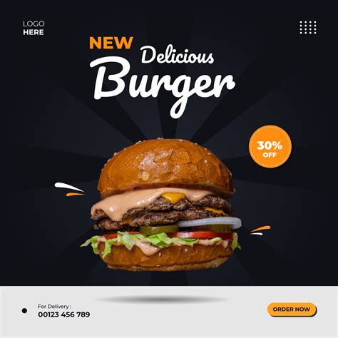 Set Of Burger Social Media Post Templates With A Black And White