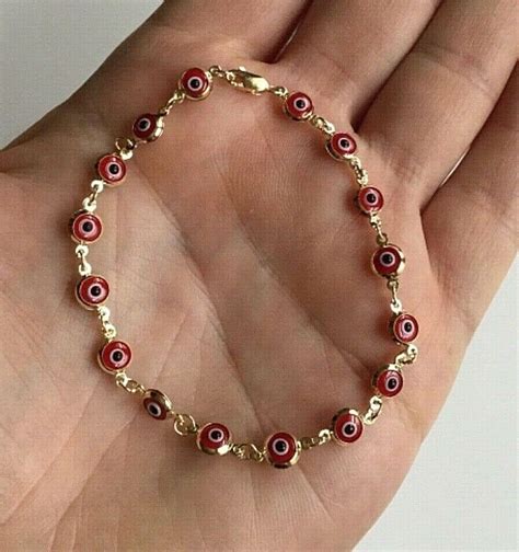 K Solid Gold Mm Red Evil Eye Bracelet Long Gr Etsy De