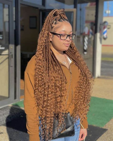 Boho Box Braids With Curly Hair Using Rubber Band Method Black Hair