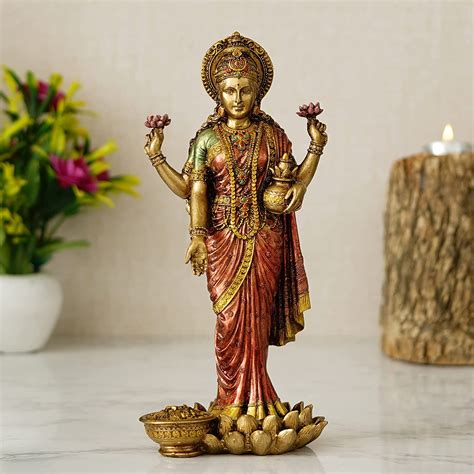 Buy Shyam Antique Creation Large Standing Goddess Lakshmi Idol On Lotus