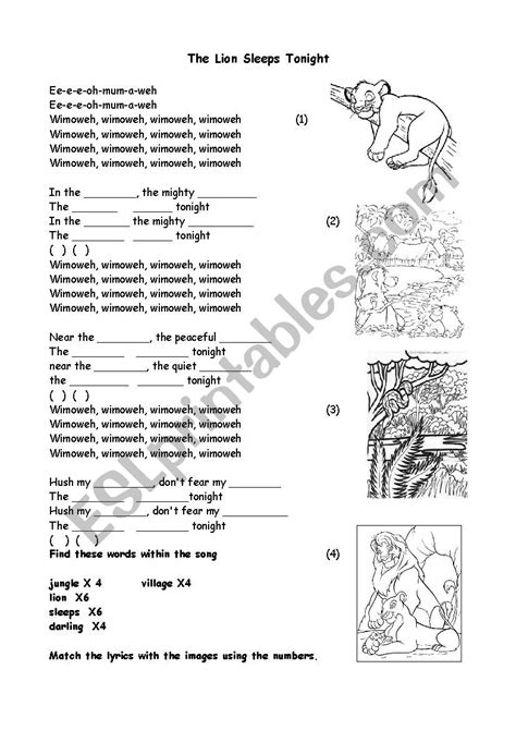 The lion sleeps tonight - ESL worksheet by alepov