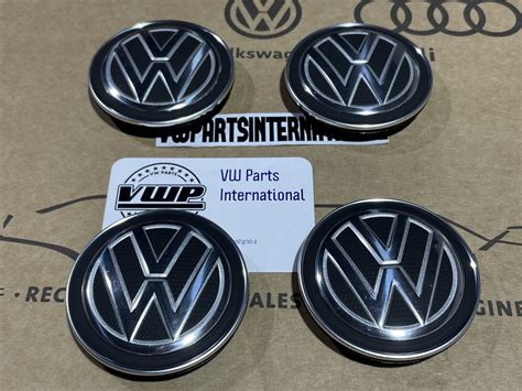 VW Golf MK7 4x Wheel Centre Caps Satin Black Polished Chrome Reflex