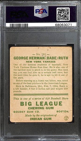 Lot Detail 1933 Goudey Babe Ruth 181 Graded PSA 1