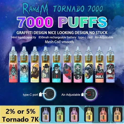 Authentic Randm Tornado 7000 7K Puffs E Cigarettes 56 Flavors 0mg 20mg