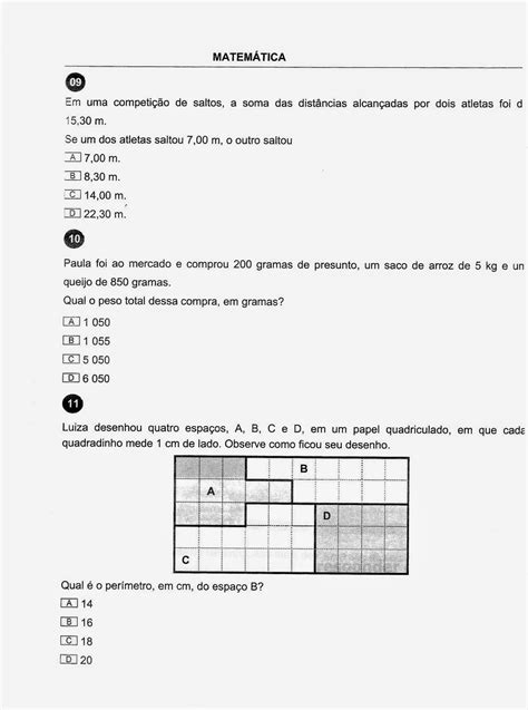 Prova De Matematica 4 Ano Para Imprimir