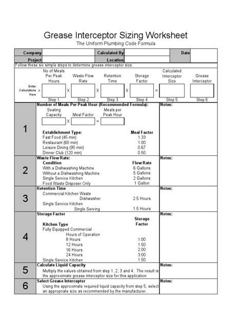 Grease Trap Sizing WorkSheet