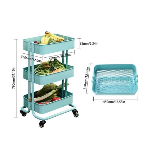 3 Tier Kitchen Storage Trolleys Removable Storage Tower Rack Bathroom