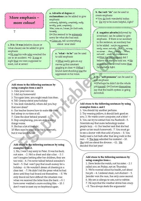 Emphasis And Stress Esl Worksheet By Elderberrywine