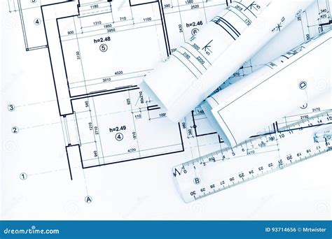 Rolls of Drawing Paper with Blueprints and Architectural Plans Stock ...