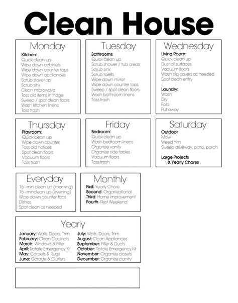 610 Cleaning List Printable