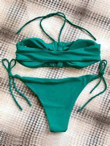 Bandeau Bikini Top And Tie Side Bottoms In Green Zaful