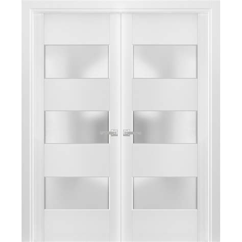 Solid French Double Doors Frosted Glass 3 Lites | Lucia 4070 White Silk