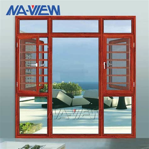 Wooden Color Thermal Break Aluminum Casement Window Door Double Glazed Windows