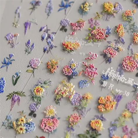 Factory Nail Sticker Self Adhesive Spring Flowers Tomoni 5d Emboss