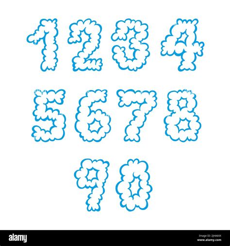 Blue Cloud Numbers Isolated On White Background Set Of Numbers From 0