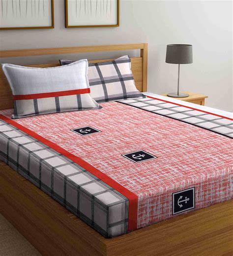 Buy Red Checkered Tc Poly Cotton Queen Sized Bed Sheets With