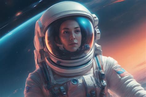 Astronauta Femenina De Tiro Completo Con Traje Espacial Foto Premium