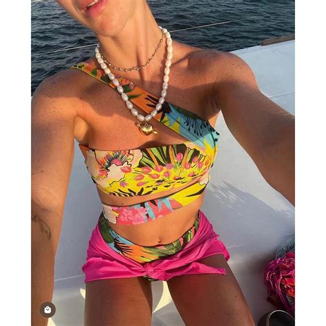 Sexy High Waist Bikini Set New Print One Shoulder Swimwear Women Swimsuit Hollow Out