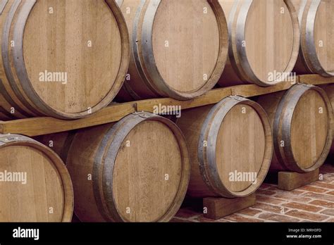 Wine Barrels In Cellar Stock Photo Alamy