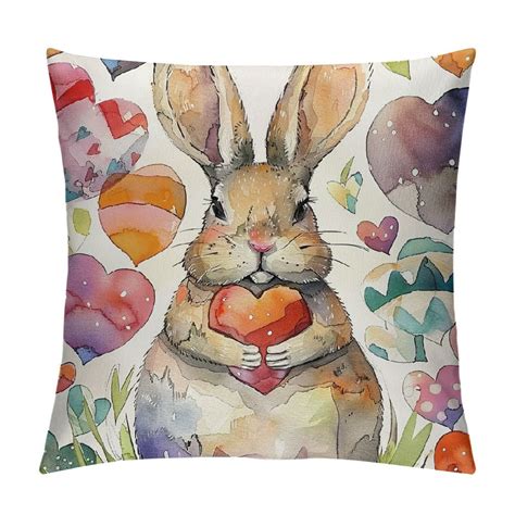 Nawypu Easter Pillow Cover Bunny Eggs Carrots Throw Pillows Farmhouse