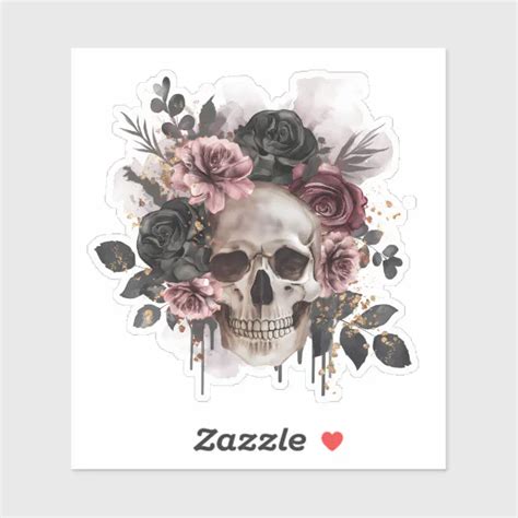 floral skull skeleton flower crown halloween sticker zazzle