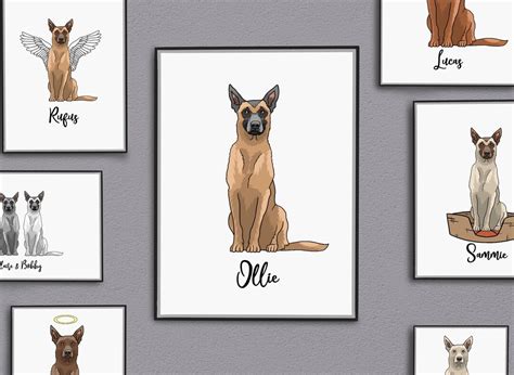 Personalised Belgian Malinois Portrait Print, Belgian Shepherd Wall Art ...