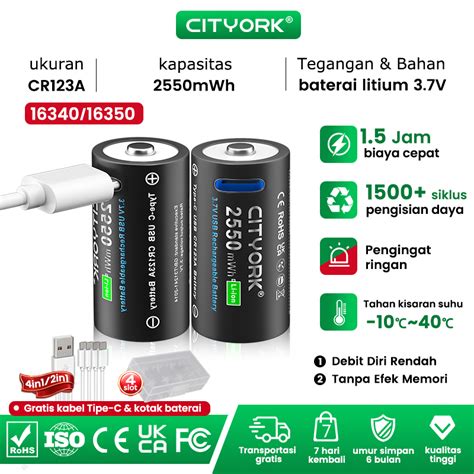 jual cityork baterai isi ulang cra li ion rechargeable  mwh