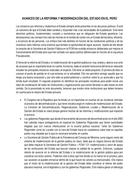 Ensayo Critico De Los Avances De La Reforma Y Modernización Del Estado