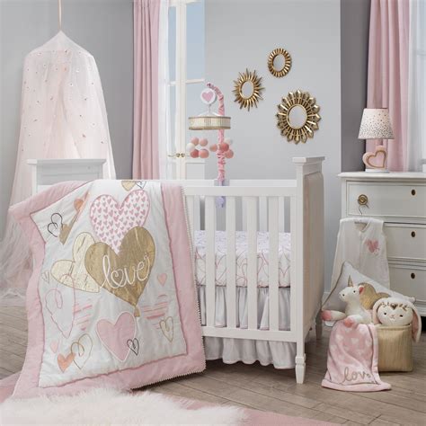 Layla Pinkgold Hearts And Love 4 Piece Nursery Baby Crib Bedding Set