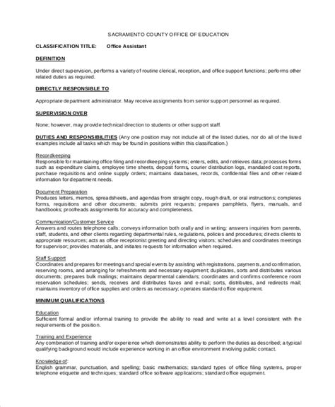 Free 8 Sample Office Assistant Job Description Templates In Pdf Ms Word