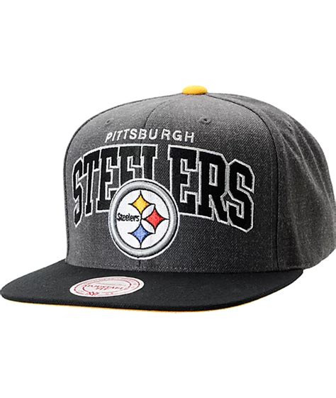 NFL Mitchell and Ness Steelers Arch Logo Grey Snapback Hat | Zumiez