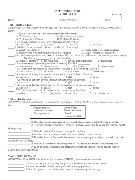 Grade 10 1st Periodic Test In English Pdf Bullying Adolescence