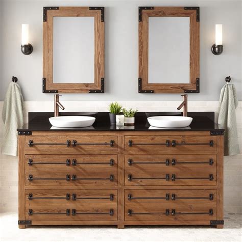 72 Bonner Reclaimed Wood Double Vanity For Semi Recessed Sink Natural Pine Bathroom