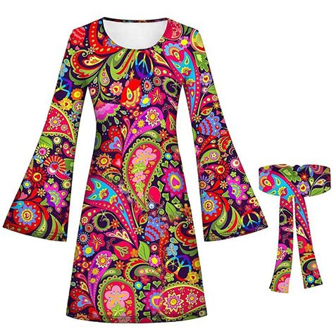 Adeawade Womens Dress Sleeveless Round Neck 70S Hippie Dress Hippie