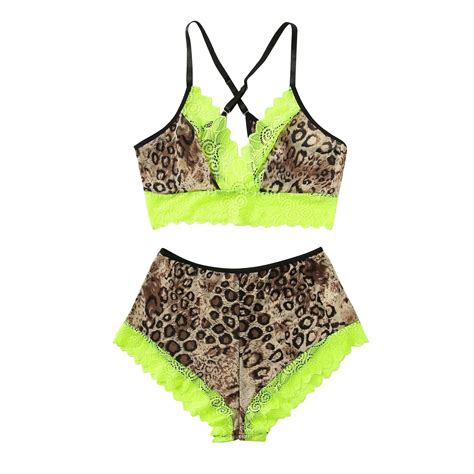 Yuhaotin Lingerie Teddy Lingerie Thong Sleepwear Underwear Leopard Lace