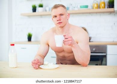 Muscular Man Naked Torso Kitchen Milk Stock Photo 1218847117 Shutterstock