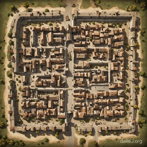 Detailed Medieval Town Map with Defensive Walls | Dalle3 AI