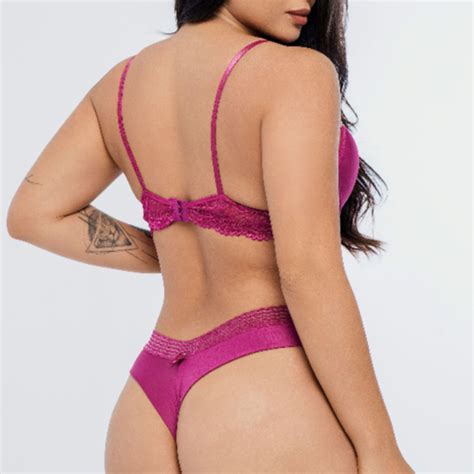 Conjunto De Lingerie Sexy Calcinha Fio Duplo Renda Microfibra Suti