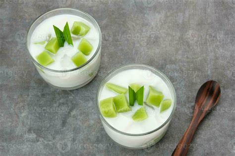 Pandan Coconut Dessert, made from jelly, nata de coco, pandan leaf and