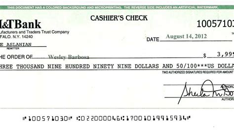 Cashiers Check Template