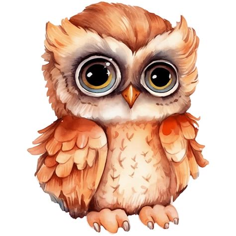 Premium Vector A Watercolor Drawing Of An Owl With Big Eyes